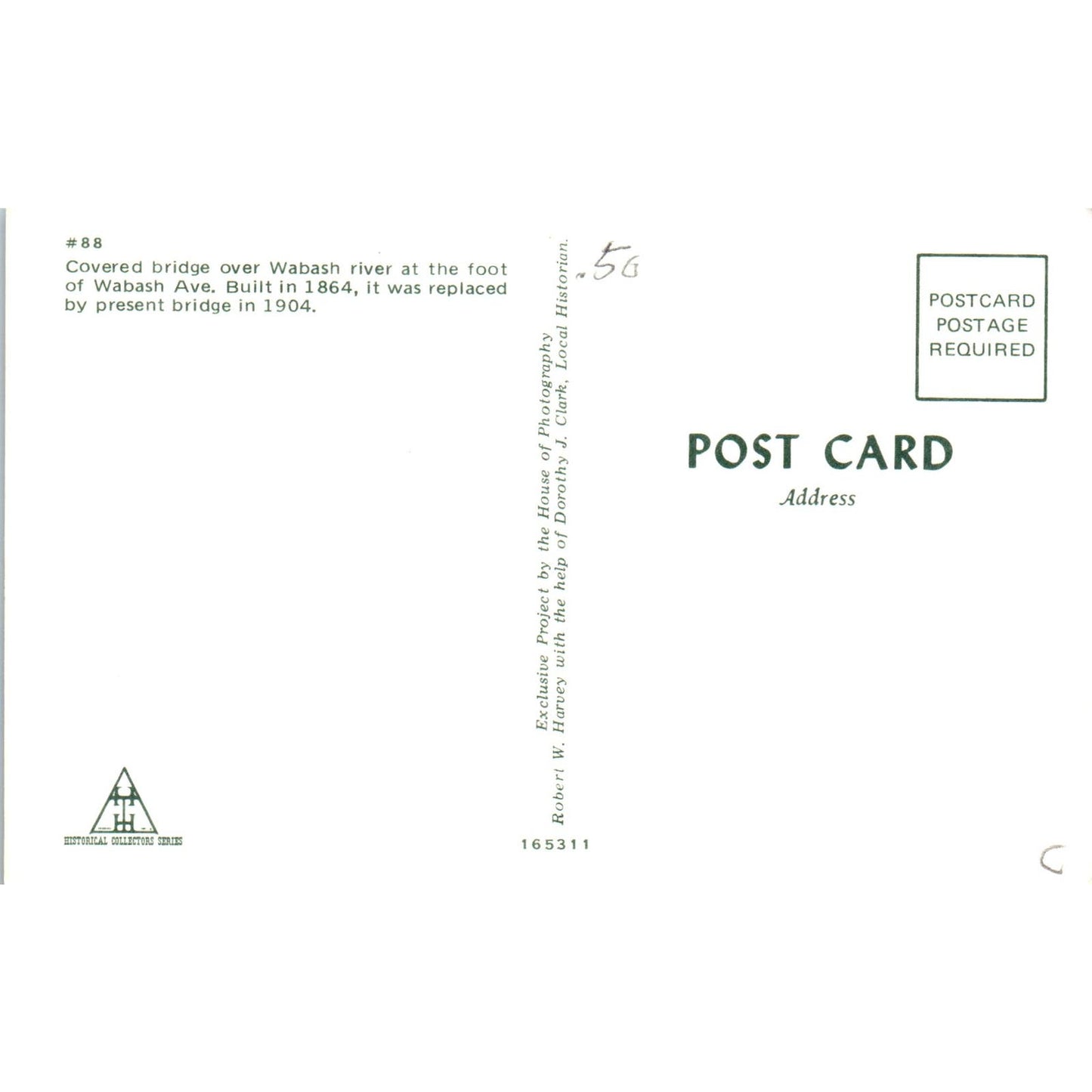 Covered Bridge Over Wabash River Wabash Ave Vintage Postcard PC16