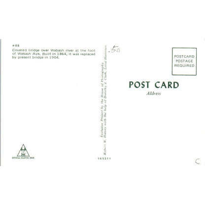 Covered Bridge Over Wabash River Wabash Ave Vintage Postcard PC16