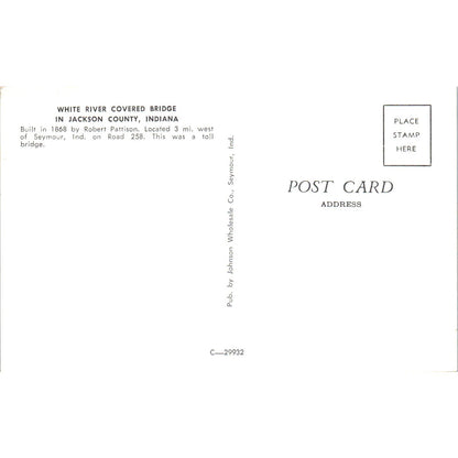 Jackson County Indiana White River Covered Bridge Postcard PB11