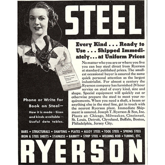Joseph T. Ryerson & Son, Inc. Steel Chicago Milwaukee Cincinnati 1937 Ad SAG4-3