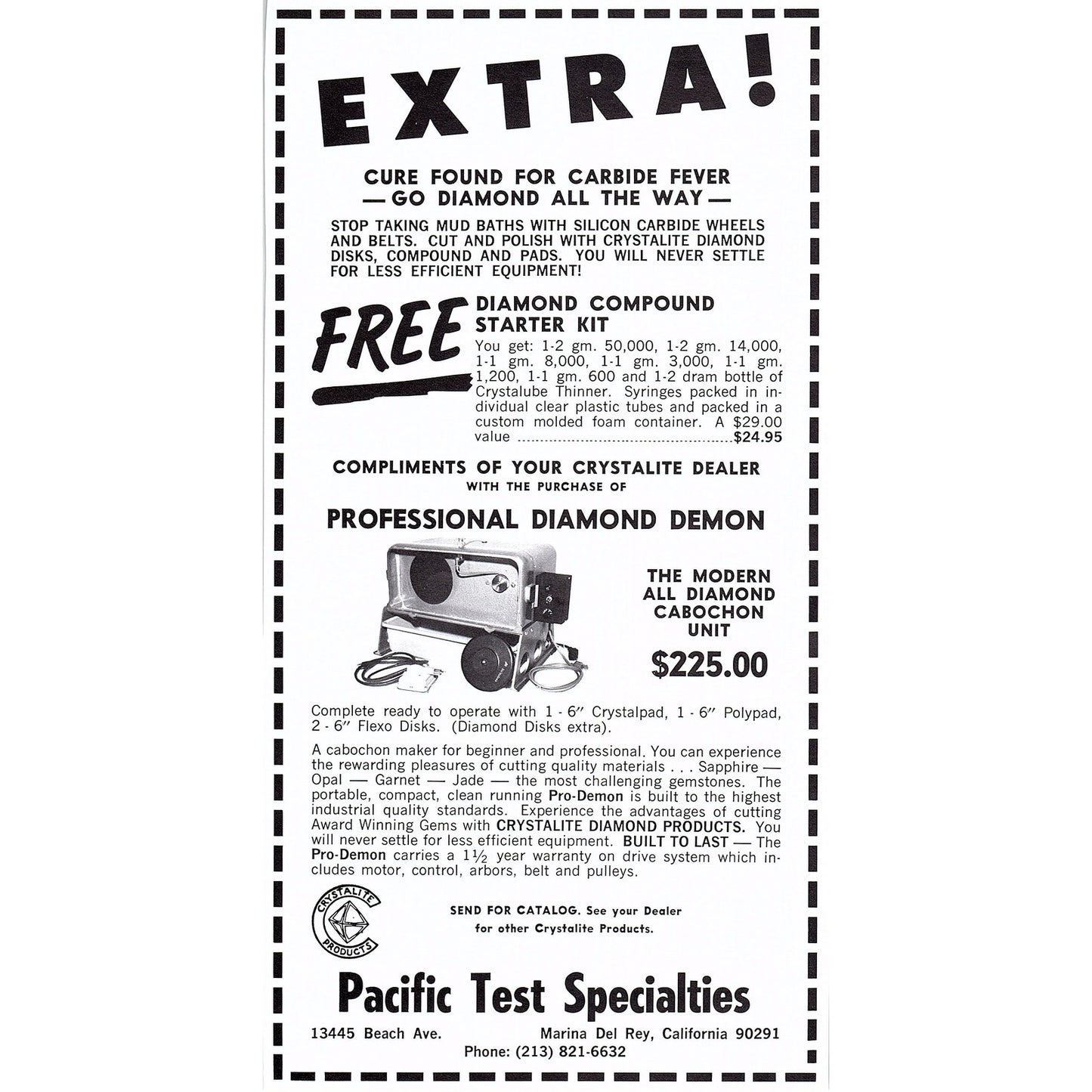 Pacific Test Supplies Professional Diamond Demon Marina Del Rey CA 1972 Ad AF8-2