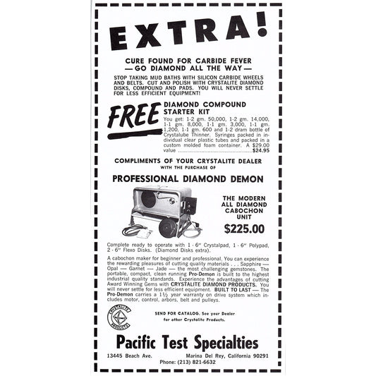 Pacific Test Supplies Professional Diamond Demon Marina Del Rey CA 1972 Ad AF8-2