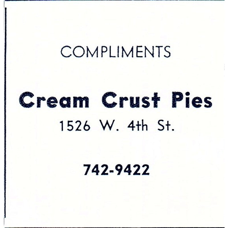 Cream Crust Pies 1526 W. 4th St. Fort Wayne Indiana 1964 Ad AG1-S11