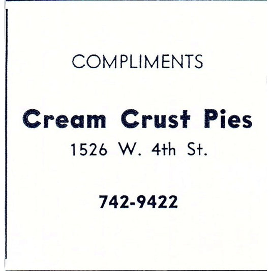 Cream Crust Pies 1526 W. 4th St. Fort Wayne Indiana 1964 Ad AG1-S11