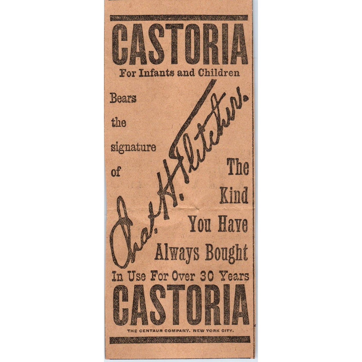 Castoria for Infants Children The Centaur Co Hartford 1901 Newspaper Ad AD8-H3