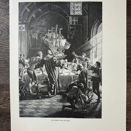 Columbus and His Egg Leo Reiffenstein Antique Engraving 9x12 V10