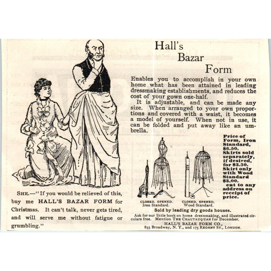 Hall's Bazar Form Co. Dress Forms London c1890 Victorian Ad AE8-CH1