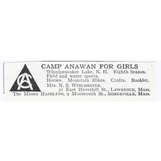 Camp Anawan for Girls Winnipesaukee Lake NH N.S. Winchester c1918 Ad AE5-SA8