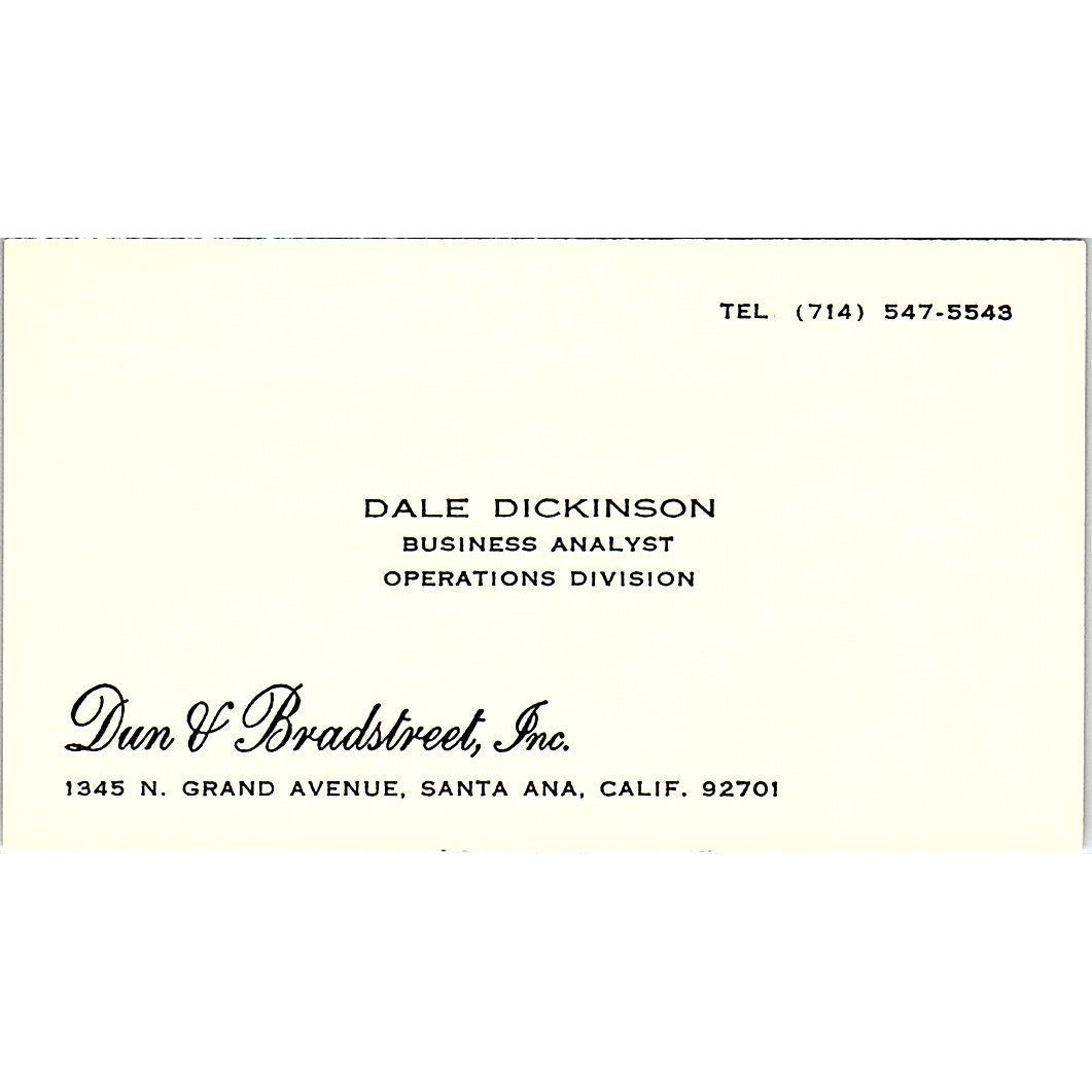Dun & Bradstreet Dale Dickinson Santa Ana Calif Vintage Business Card SF3-B4