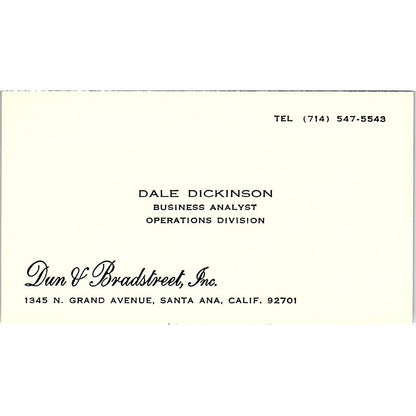Dun & Bradstreet Dale Dickinson Santa Ana Calif Vintage Business Card SF3-B4
