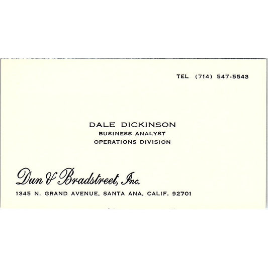 Dun & Bradstreet Dale Dickinson Santa Ana Calif Vintage Business Card SF3-B4