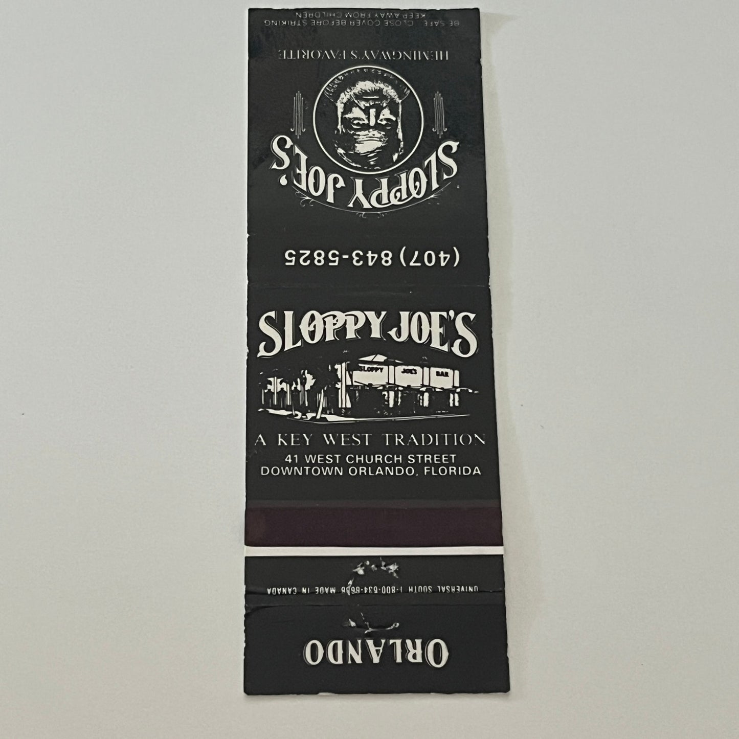 Sloppy Joe's Hemingway's Favorite Orlando FL Vintage Matchbook Cover TB6-MB2-4