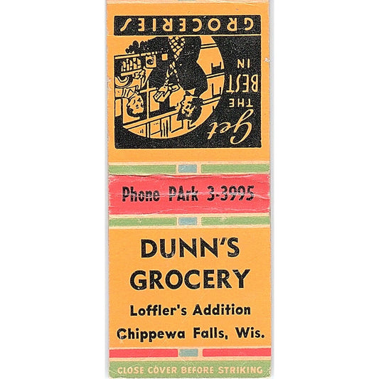 Dunn's Grocery Loffler's Addition Chippewa Falls Vintage Matchbook Cover SC7-Y10
