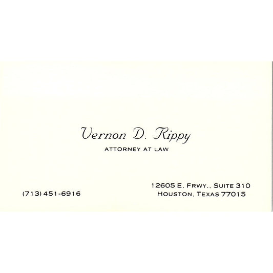 Vernon D Rippy Attorney Houston Vintage Business Card SE3-B12