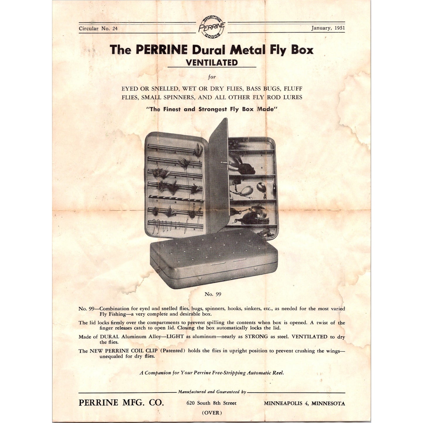 1951 Perrine Dural Metal Fly Box Leaflet Perrine Mfg Co. Minneapolis MN K23