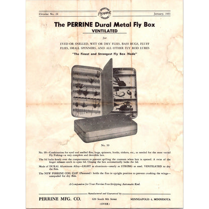 1951 Perrine Dural Metal Fly Box Leaflet Perrine Mfg Co. Minneapolis MN K23