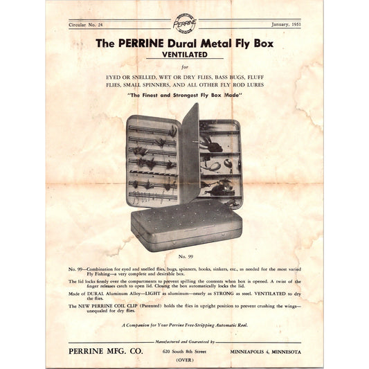 1951 Perrine Dural Metal Fly Box Leaflet Perrine Mfg Co. Minneapolis MN K23