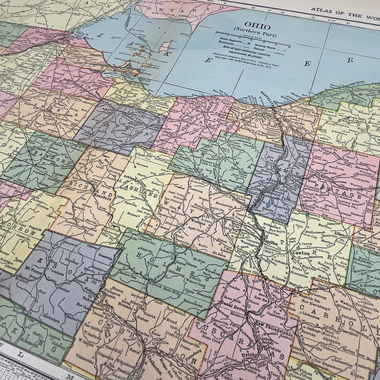 Map of Northern Ohio 2 Page Fold Out 1910 Print V14-7