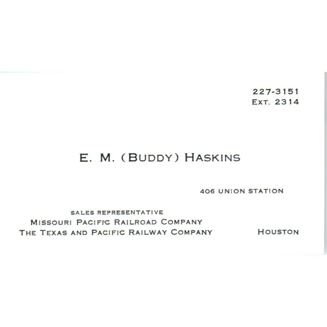 E.M. Buddy Haskins Missouri Pacific Railroad Co Vintage Business Card SD4-B4