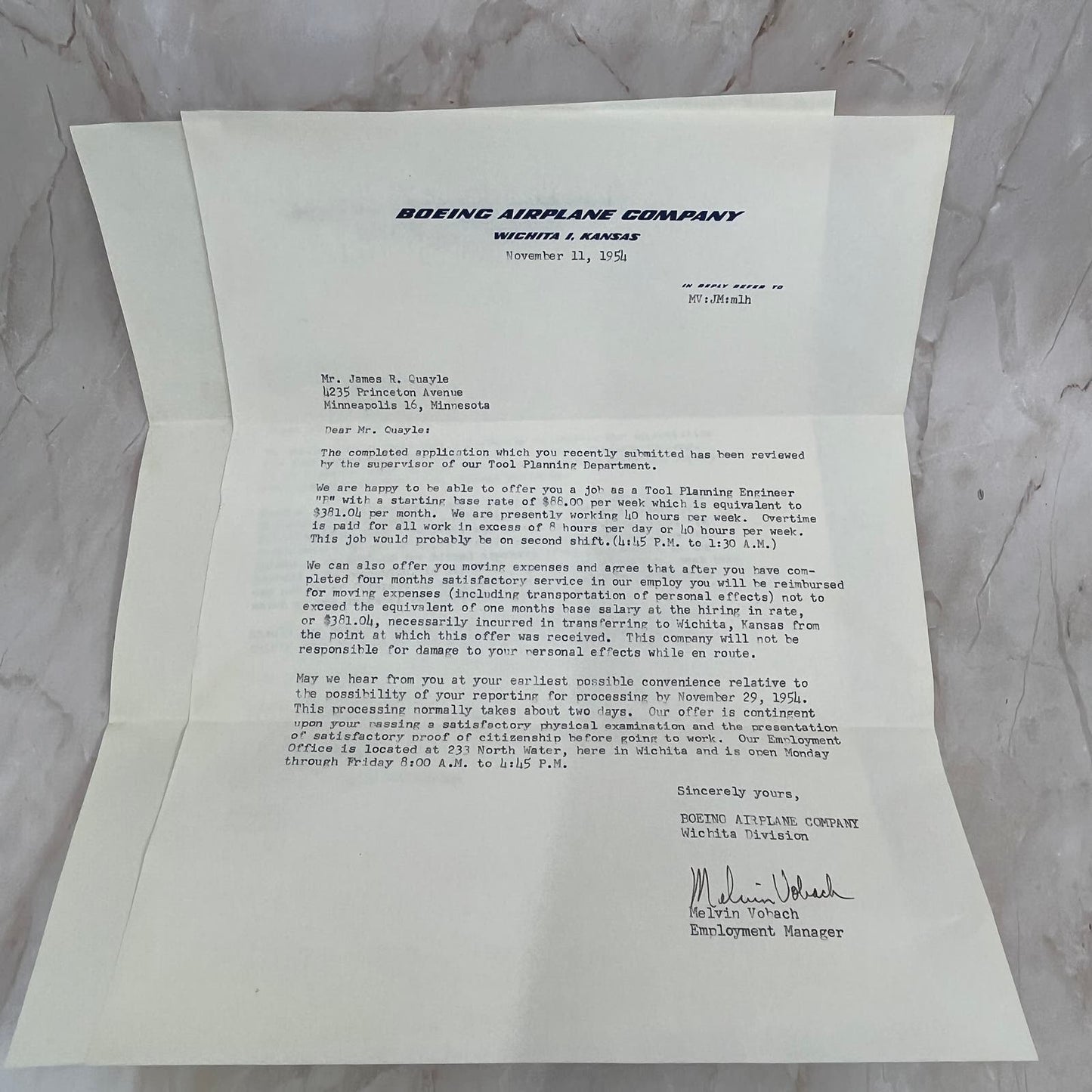 1955 Boeing Airplane Company Wichita KS Employment Offer and Ephemera AE3