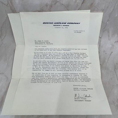 1955 Boeing Airplane Company Wichita KS Employment Offer and Ephemera AE3