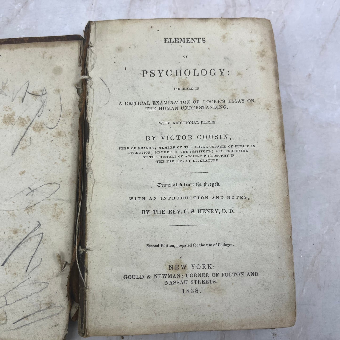 1838 Elements of Psychology Examination Human Understanding Victor Cousin TG8-B8