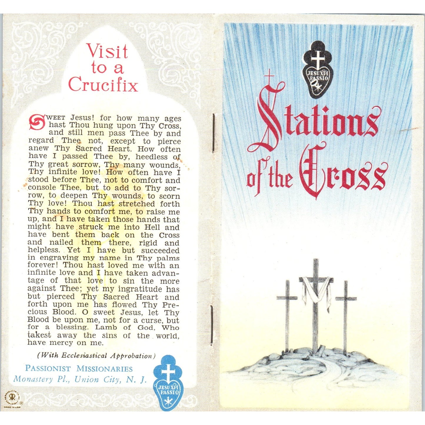 Stations of the Cross Passionist Missionaries Vintage Catholic Leaflet TH2-PC2