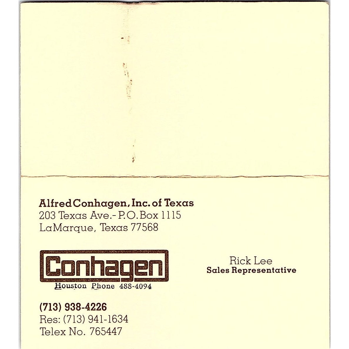 Rick Lee Alfred Conhagen Inc La Marque TX Vintage Business Card SD9-B12