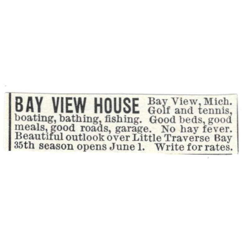Bay View House Little Traverse Bay MI c1918 Original Advertisement AE5-SV6