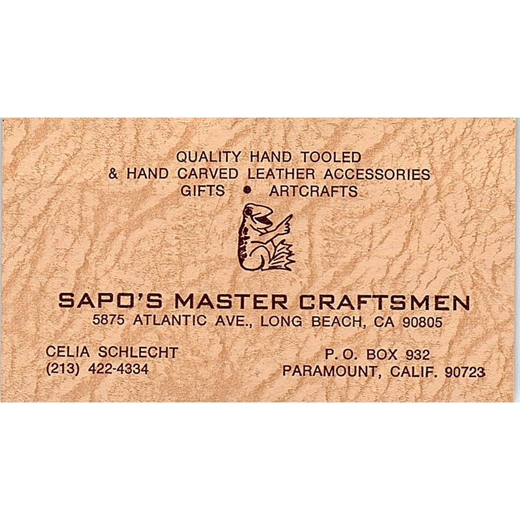 Sapo's Master Craftsmen Celia Schlecht Paramount CA Vintage Business Card SD9-B5