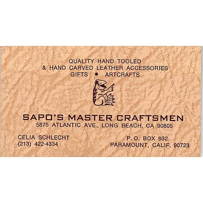 Sapo's Master Craftsmen Celia Schlecht Paramount CA Vintage Business Card SD9-B5