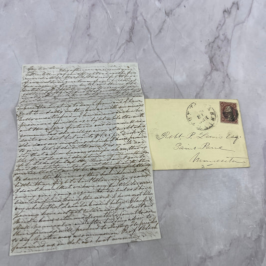 1859 Handwritten Letter St. Paul MN From Mother to Robert P. Lewis TB8-OD