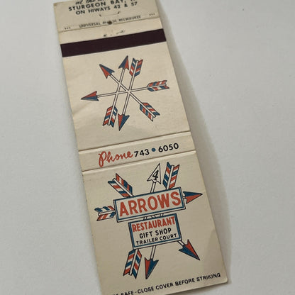 Arrows Restaurant Gift Shop Sturgeon Bay WI Vintage Matchbook Cover TB6-MB2-1