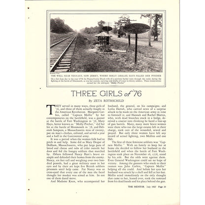 Three Girls of '76 Zeta Rothschild American Revolution 2 Page Article 1927 AG3-5