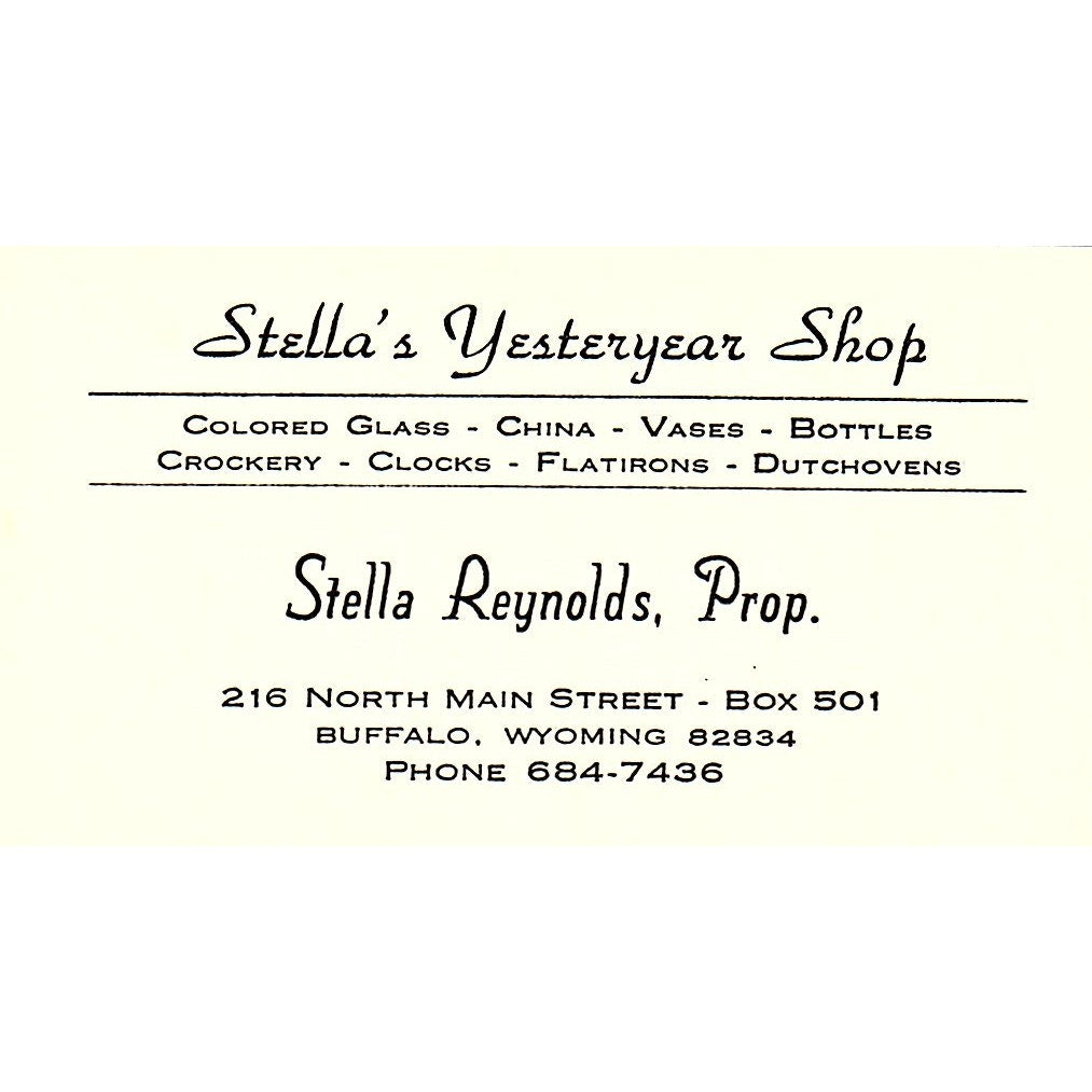 Stella Reynolds Yesteryear Shop Buffalo WY Vintage Business Card SE3-B16