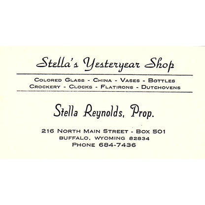 Stella Reynolds Yesteryear Shop Buffalo WY Vintage Business Card SE3-B16
