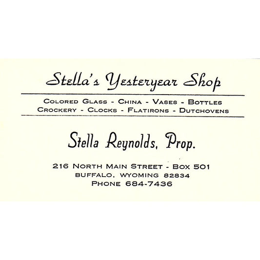 Stella Reynolds Yesteryear Shop Buffalo WY Vintage Business Card SE3-B16