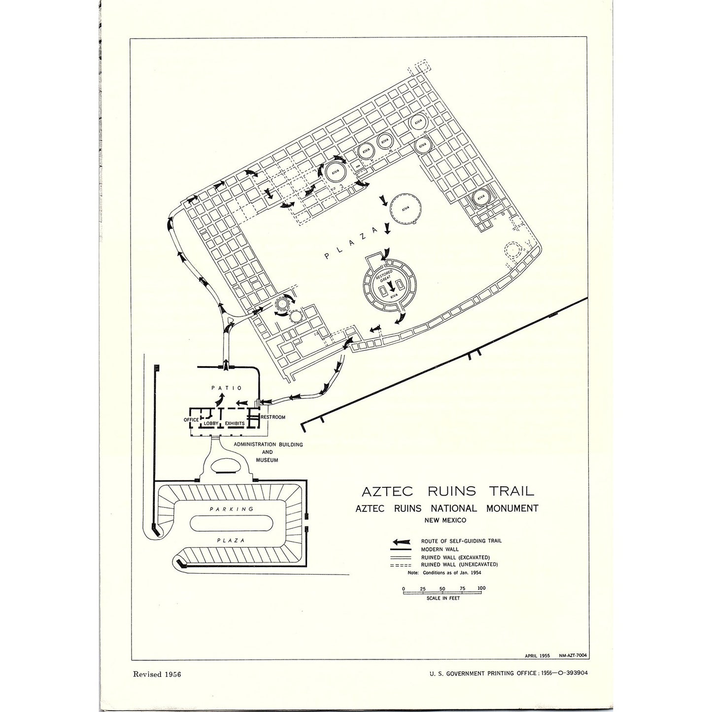 1956 Aztec Ruins National Monument Tourist Souvenir Fold Out Brochure AF9-1