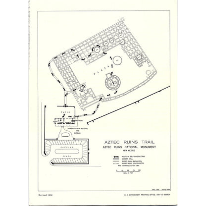 1956 Aztec Ruins National Monument Tourist Souvenir Fold Out Brochure AF9-1