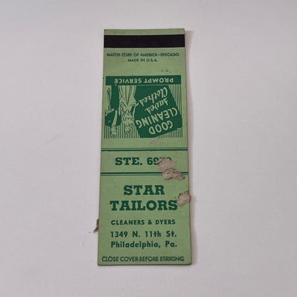 Star Tailors Cleaners & Dryers Philadelphia Vintage Matchbook Cover TB6-MB1-15