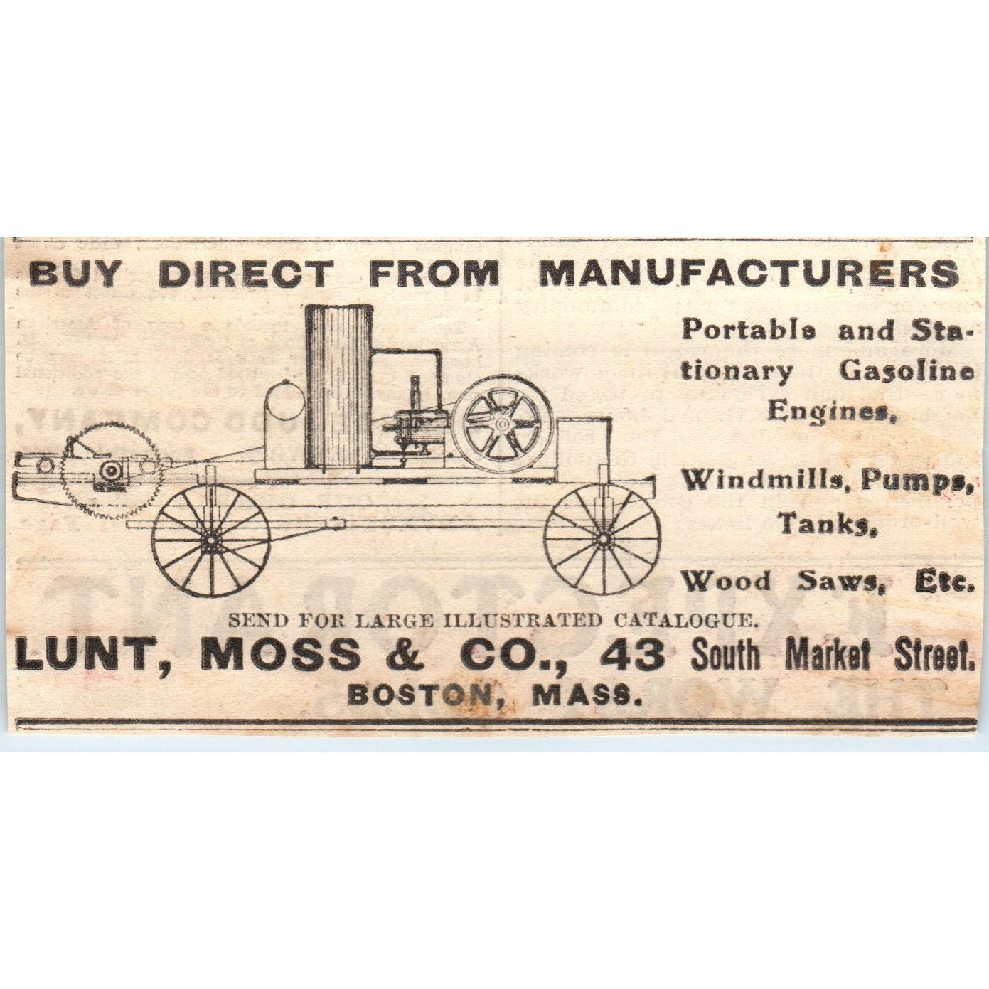 Lunt, Moss & Co Portable Gasoline Engines Boston 1905 Magazine Ad AF1-NH1