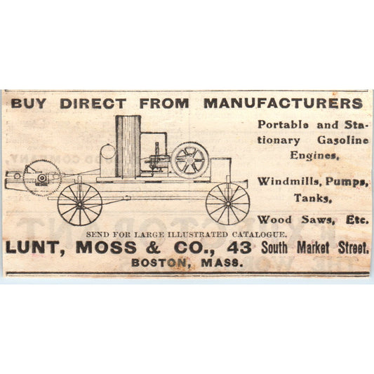 Lunt, Moss & Co Portable Gasoline Engines Boston 1905 Magazine Ad AF1-NH1