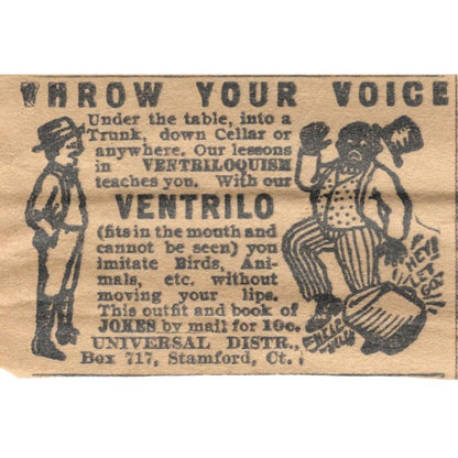 Ventrilo Ventriloquism Book Offer Stamford CT 1923 Magazine Ad Clip AE1-8