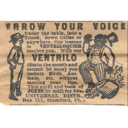 Ventrilo Ventriloquism Book Offer Stamford CT 1923 Magazine Ad Clip AE1-8