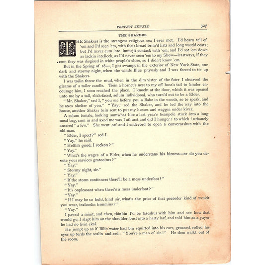 The Shakers - Artemus Ward 3 Pages 1884 Poem TA5-CJ-6