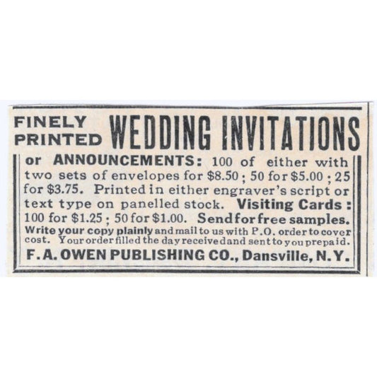 F.A. Owen Publishing Co Dansville NY 1930s Magazine Advertisement AE4-I3