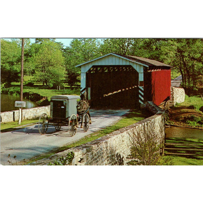 Paradise Bridge and Amish Carriage Pennsylvania Dutch Country Postcard PD8