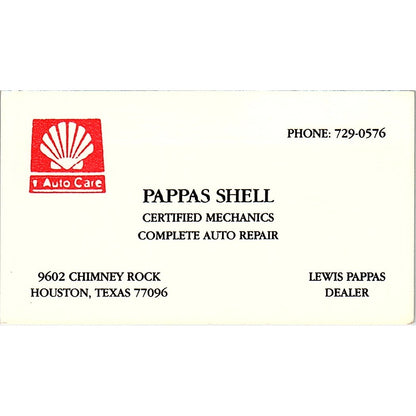 Lewis Pappas Shell Certified Mechanics Houston Vintage Business Card SD9-B7