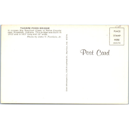 Thorpe Ford Bridge Big Raccoon Creek Parke County IN Covered Bridge Postcard PC8