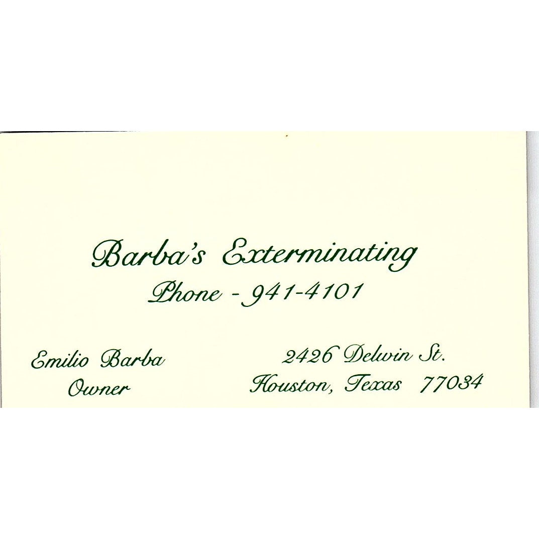 Emilio Barba Exterminating Houston Vintage Business Card SC9-B5